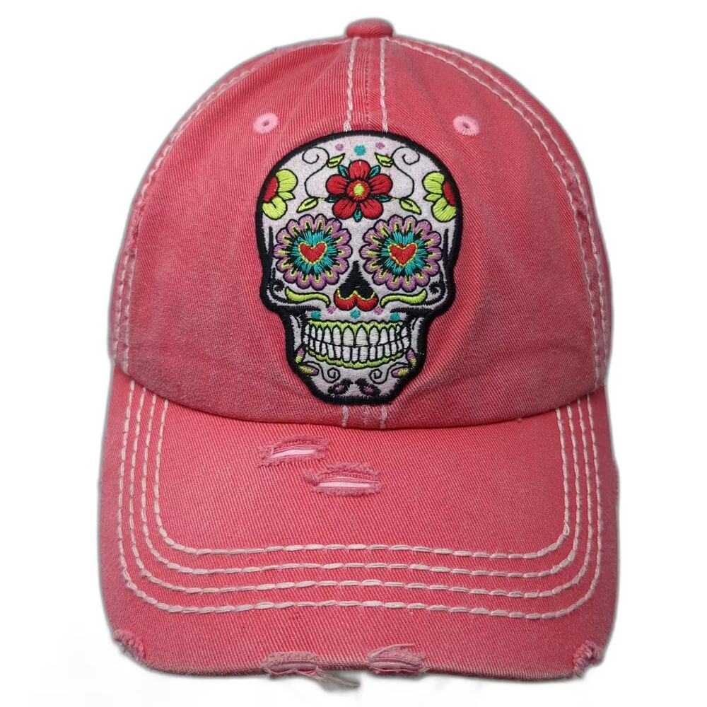 KBETHOS Pink Baseball Cap One Size Distressed Sugar Skull Embroidered Hat